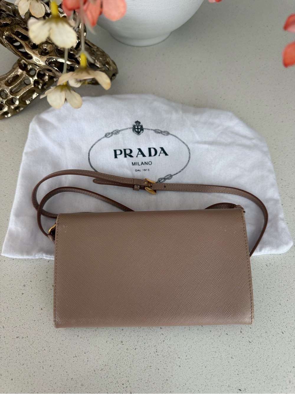 Authentic Prada Saffiano Leather Wallet on Chain / Crossbody – Cameo Beige - Picture 4 of 12